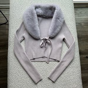 Zara Lilac Removable Fur Hood cardigan - S